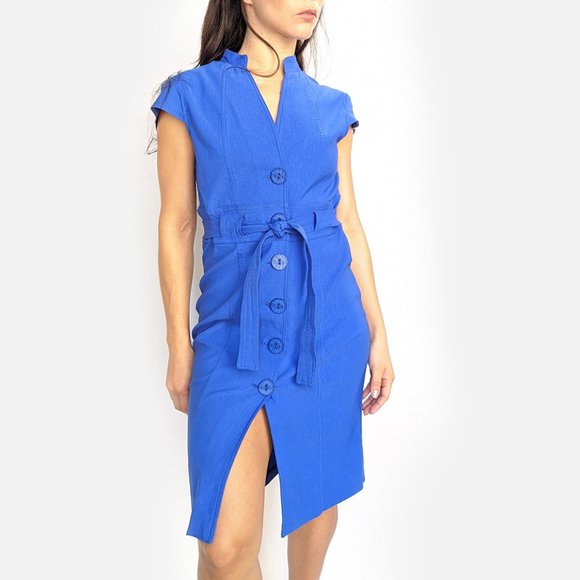 Helen Fashion blue knee-length tight casual dress - Picture 1 of 7